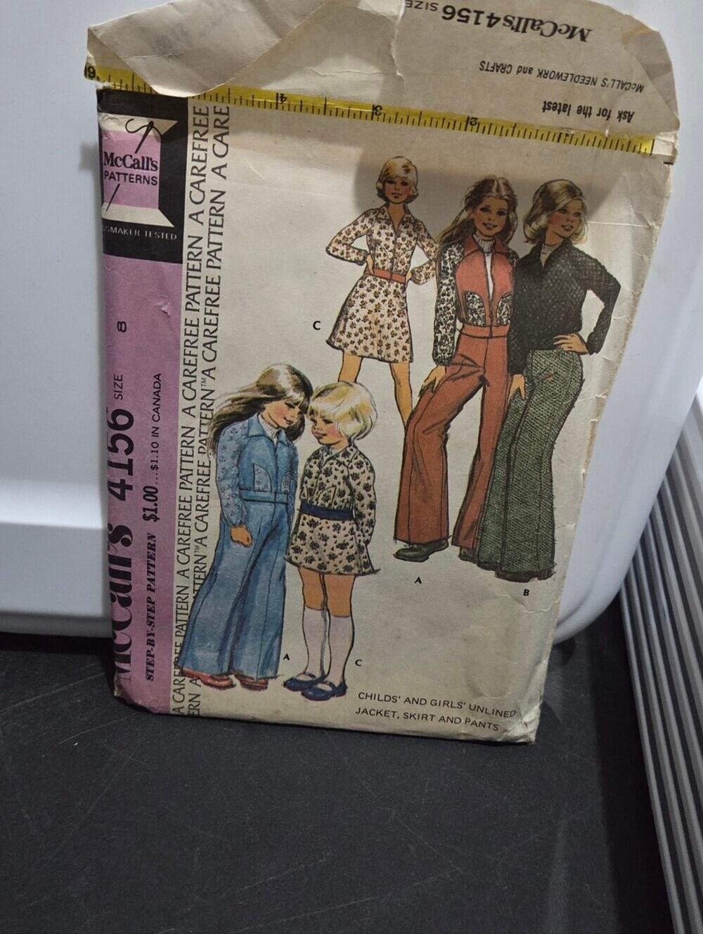 McCall's 4156 Vintage 1970 Girls Size 8 Vtg Sewing Pattern Jumpsuit Overalls Set